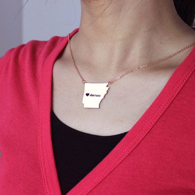 Custom AR State USA Map Necklace - Rose Gold