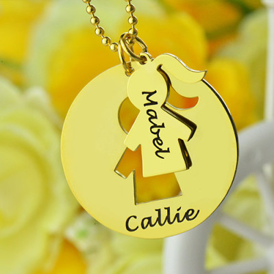 Mother and Child Necklace Set with Name - 18CT Gold