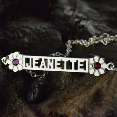 Solid Gold ID Birthstone Name Bracelet For Teens