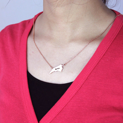 Personalised NC State USA Map Necklace - Rose Gold