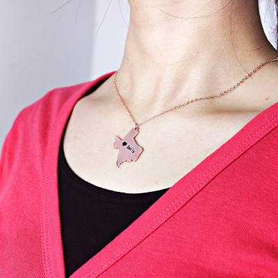 Texas State USA Map Necklace - Rose Gold