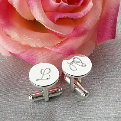 Solid White Gold Cool Initial Cuff links