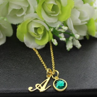 Custom Birthstone Initial Necklace - 18CT Gold