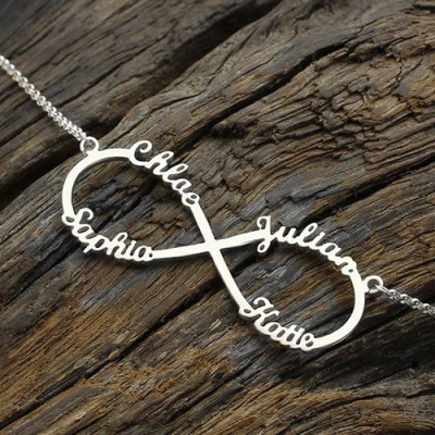 18CT White Gold Infinity Symbol Necklace 4 Names