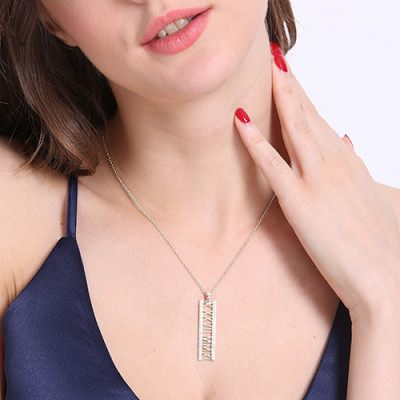 Solid Gold Roman Numeral Vertical Necklace With Birthstones