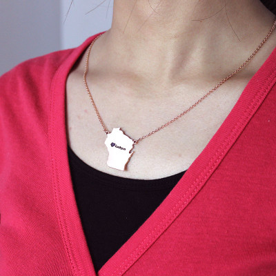 Custom Wisconsin State Shaped Necklaces - Rose Gold