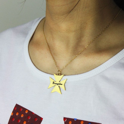Gold Maltese Cross Name Name Necklace