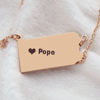 Personalised PA State USA Map Necklace - Rose Gold