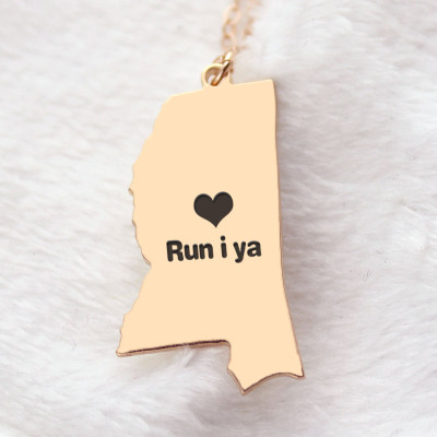 Mississippi State Shaped Necklaces - Rose Gold