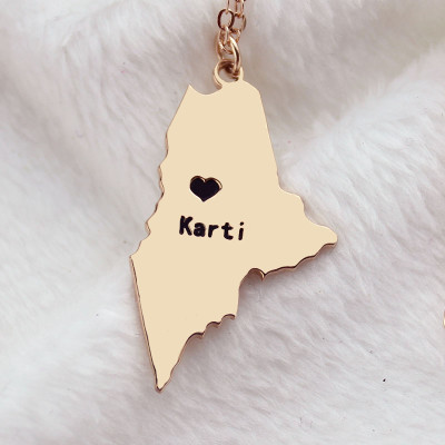 Custom Maine State Shaped Necklaces - Rose Gold