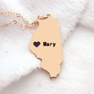 Custom Illinois State Shaped Necklaces - Rose Gold