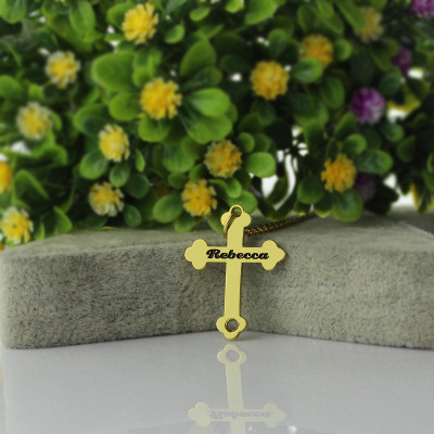 18CT Gold Rebecca Font Cross Name Name Necklace