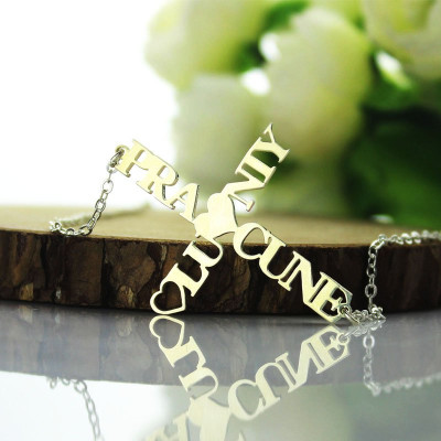 Solid Gold Two Name Cross Necklace