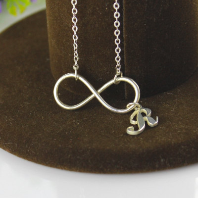 Solid Gold Infinity Name Necklace s with Initial Letter Charm