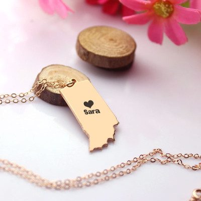 Custom Indiana State Shaped Necklaces - Rose Gold