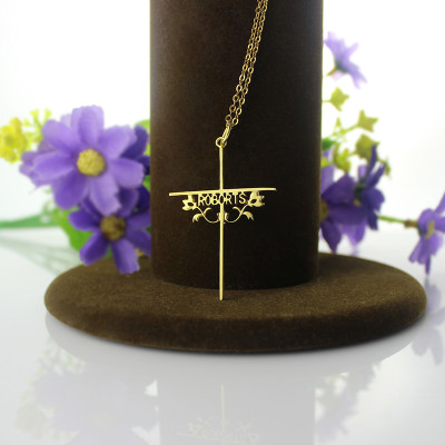 Gold Cross Name Name Necklace s with Rose