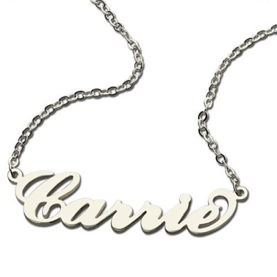 Solid White Gold Carrie Name Necklace