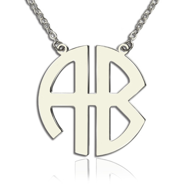 Two Initial Block Monogram Pendant Necklace Solid White Gold