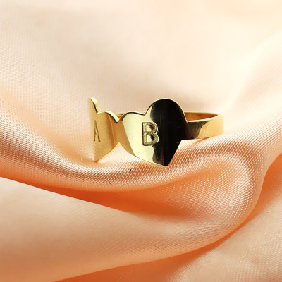 Custom Double Heart Ring Engraved Letter - 18CT Gold