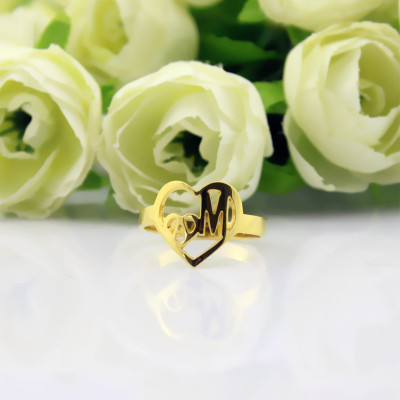 Personalised Heart in Heart Double Initial Ring - 18CT Gold