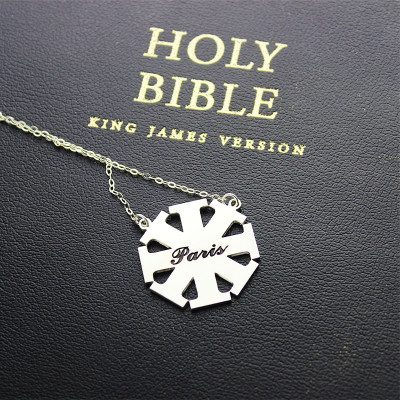 Solid White Gold Customised Cross Name Necklace with Name