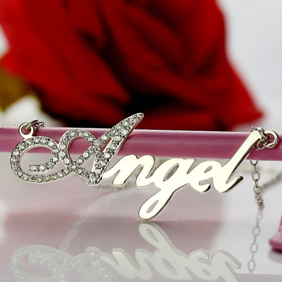 18CT White Gold Script Name Necklace-Initial Full Birthstone