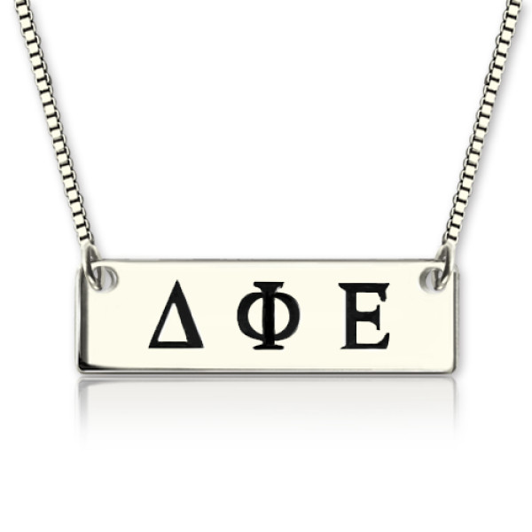 Solid White Gold Custom Alpha Gamma Delta Greek Letter Sorority Bar Necklace