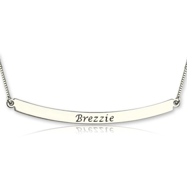 Solid White Gold Curved Bar Pendant Necklace