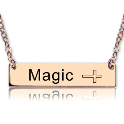 Engraved Name Bar Necklace with Icons 18CT Rose Gold