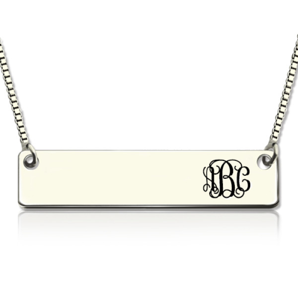 Solid Gold Engraved Monogram Initial Bar Necklace