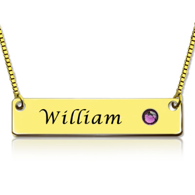 Name Bar Necklace with Birthstone - 18CT Gold