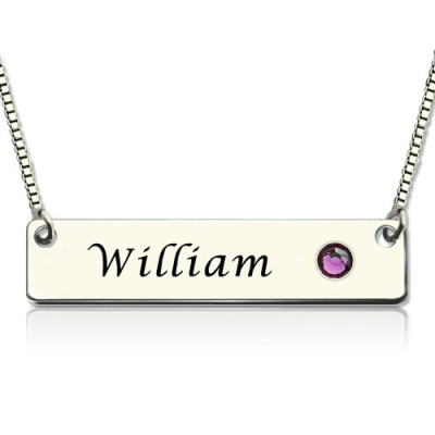 Solid Gold Nameplate Bar Name Necklace with Birthstone