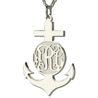 18CT White Gold Anchor Monogram Initial Necklace