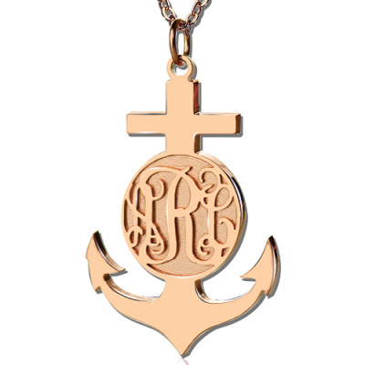 Rose Gold Anchor Cross Monogram Initial Pendant