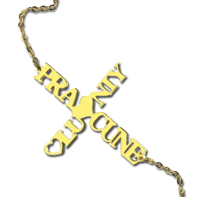 Two Name Cross Name Necklace Gold