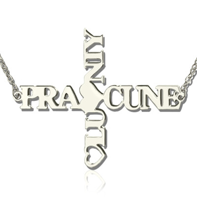 Solid Gold Two Name Cross Necklace