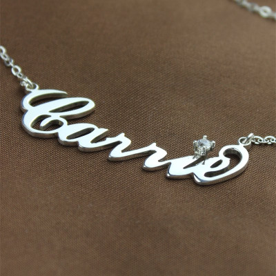 18CT White Gold Carrie Name Necklace With Birthstone
