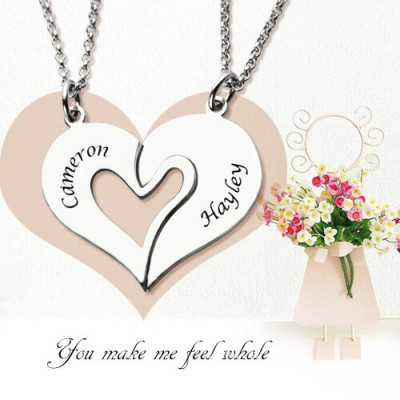 Solid White Gold Breakable Heart Name Necklace for Couples
