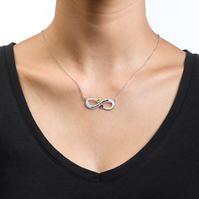 Solid White Gold Couple's Infinity Necklace with Birthstones