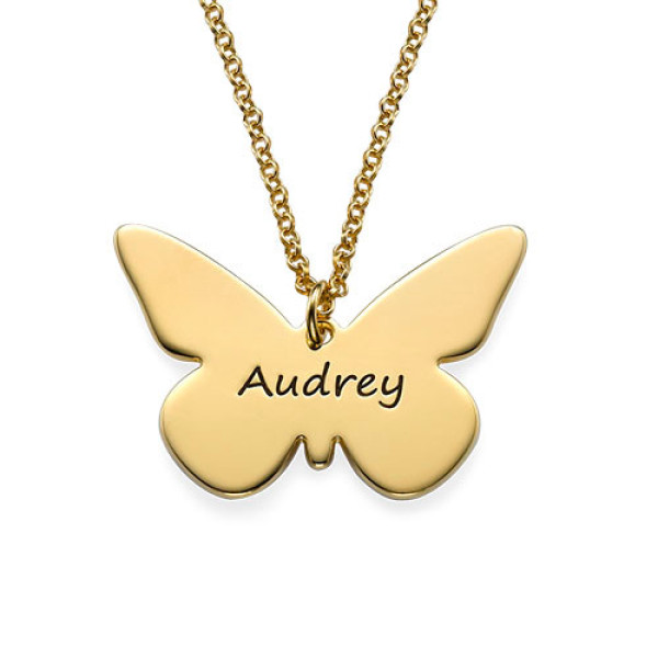 Engraved - 18CT Gold Pendant - Butterfly