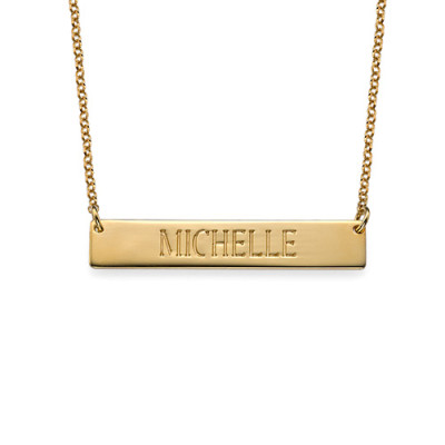 Solid Gold Engraved Bar Necklace
