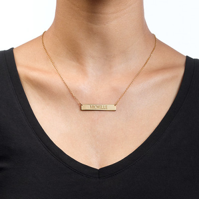 Solid Gold Engraved Bar Necklace