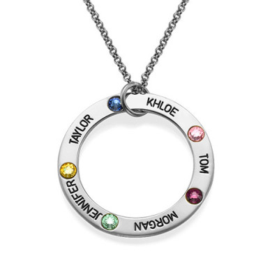 Solid White Gold Engraved Birthstone Necklace for Mum