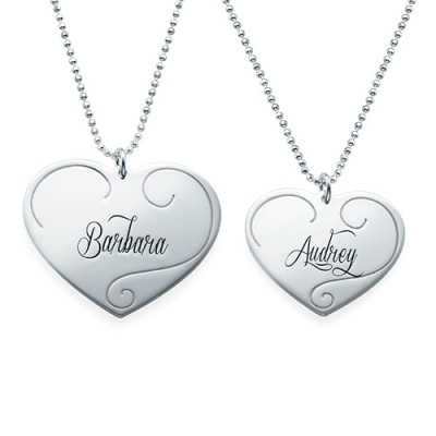 Solid Gold Engraved Heart Pendants - Mother Daughter Jewellery