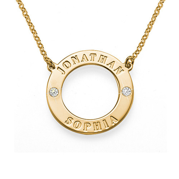 Solid Gold Engraved Karma Necklace with Two Crystals