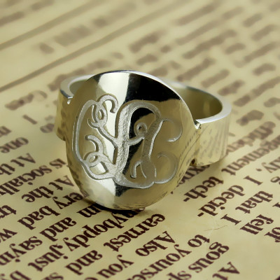 Make Your Own Monogram Itnitial Solid White Gold Ring