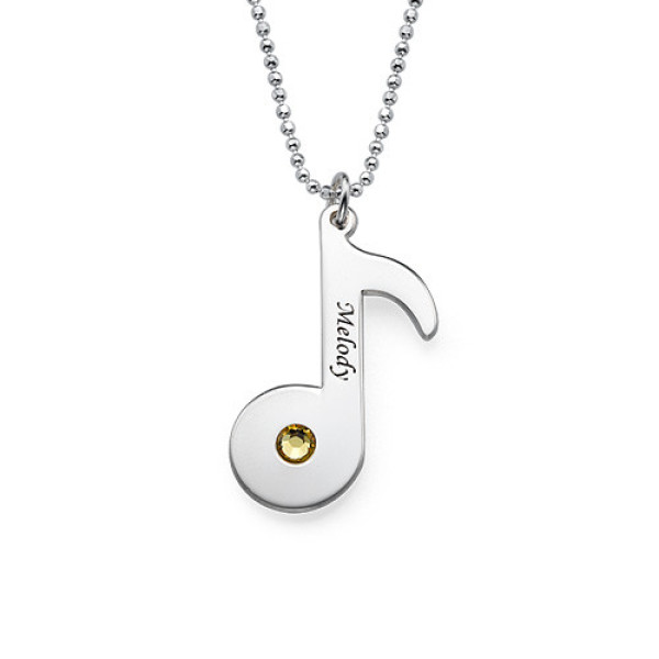 Solid Gold Engraved Music Note Necklace with Birthstone