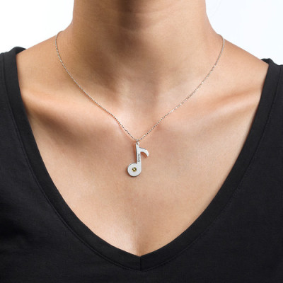 Solid Gold Engraved Music Note Necklace with Birthstone