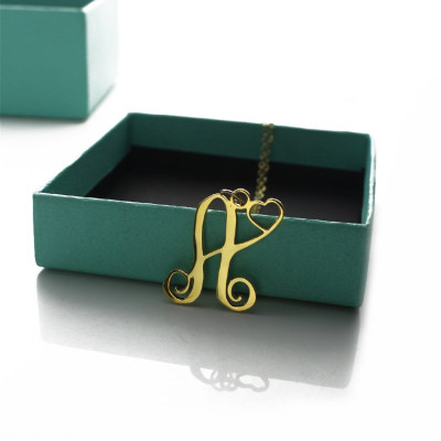 Single Letter Monogram With Heart Necklace - 18CT Gold