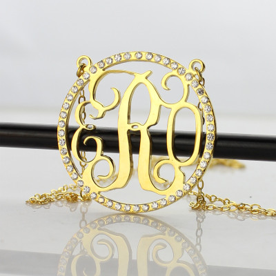 18CT Gold Circle Birthstone Monogram Necklace